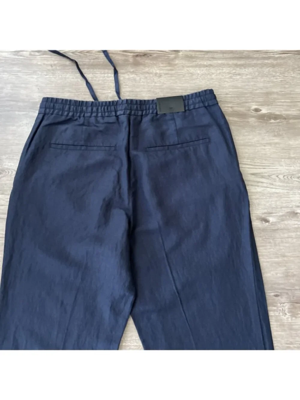 J Lindeberg Sasha Drape Linen Pants‎ Mens 32x30 Navy Elastic Waist Slim Fit NWT
